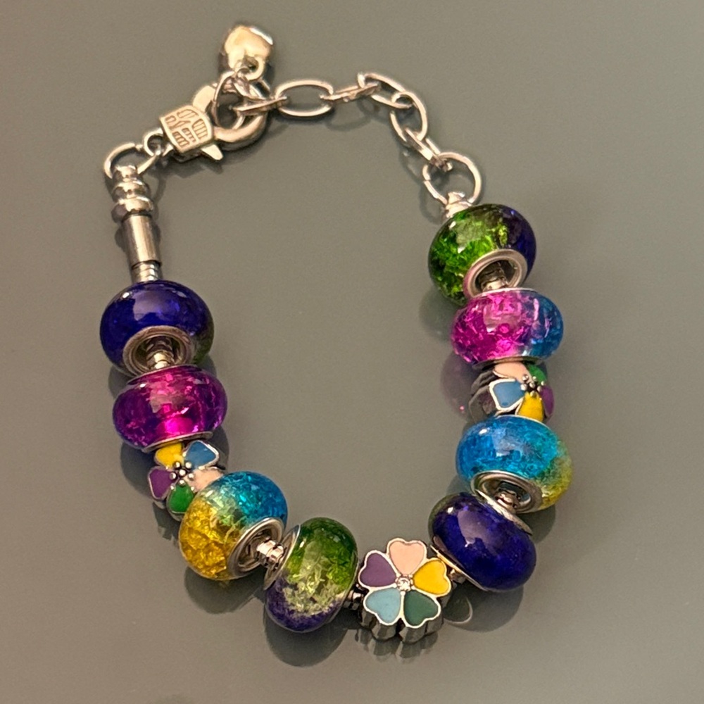 🖤 Handmade Colorful Floral Adjustable Length Charm Bracelet